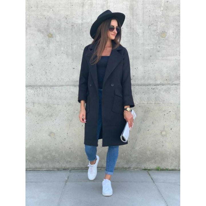 Modern long women's jacket with deep lapels and practical pockets Lune London