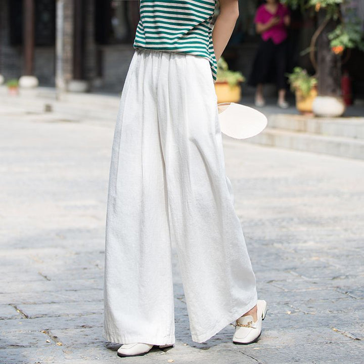 Pantalons larges en lin pour femmes avec une coupe élégante et une taille élastique Chic & Stil