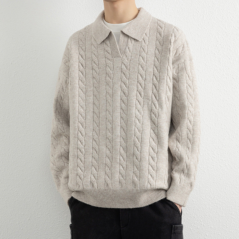 Men's knit sweater with nautical cable pattern and classic collar Lune London