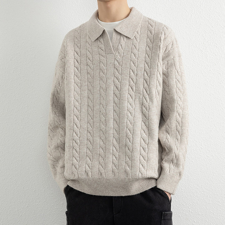 Men's knit sweater with nautical cable pattern and classic collar Lune London