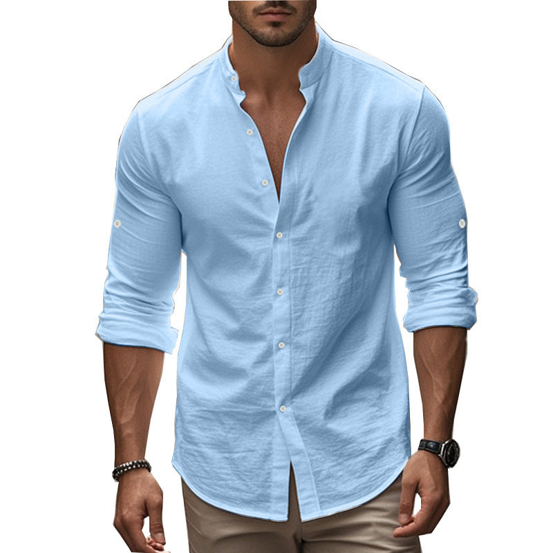 Stylish long sleeve shirt for men with modern stand-up collar and practical button details Lune London