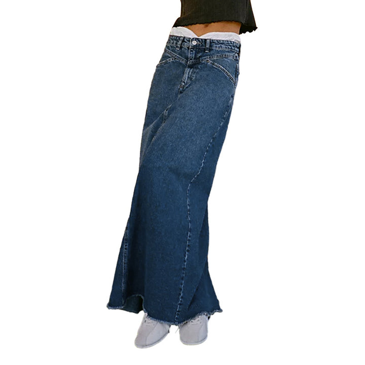 Women's maxiskirt made of black denim with side pockets and casual cut Lune London