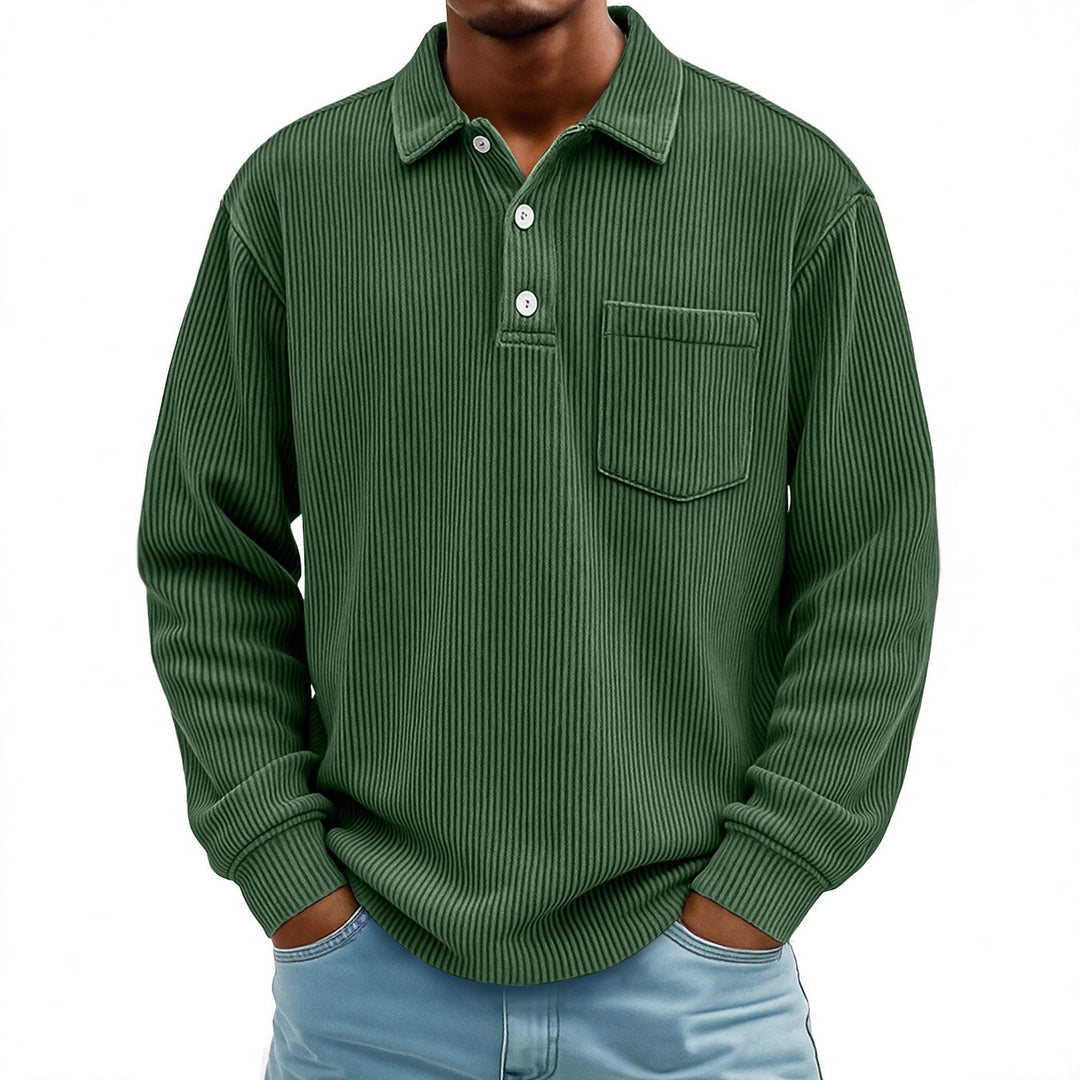 Men's Long Sleeve Casual Polo in Textured Fabric Lune London
