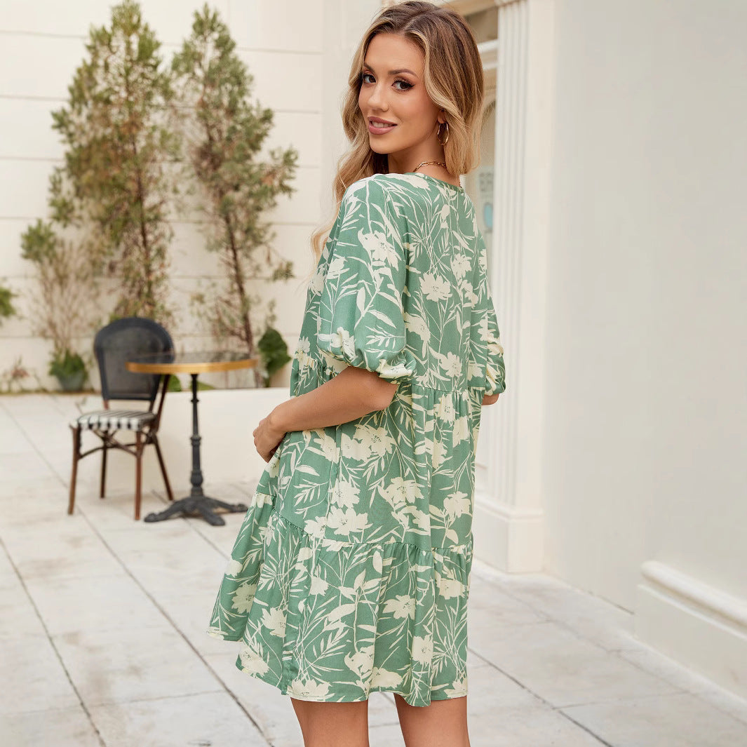 Chic Draped Floral Mini Dress for Women