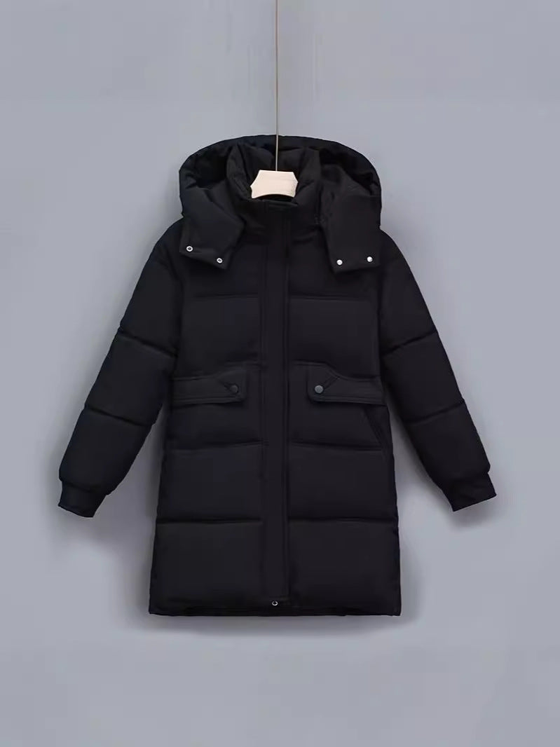 Ladies Long Winter Coat with Removable Hood and Practical Pockets Lune London