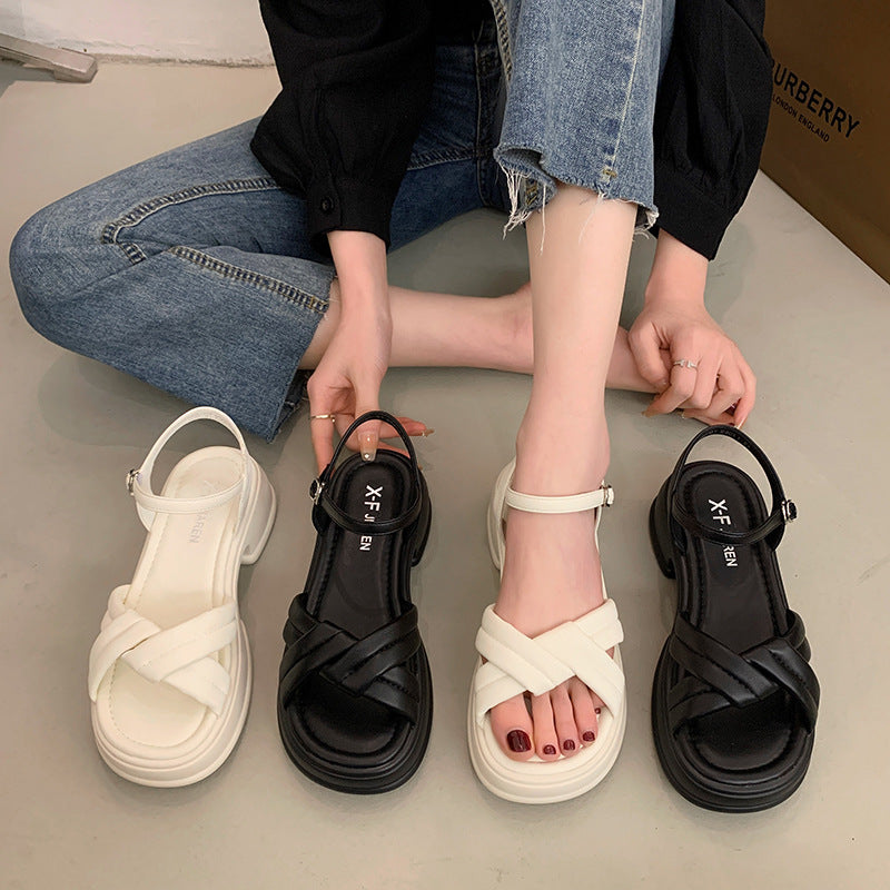 Women's sandals with an elegant cross strap and a chic block heel Lune London
