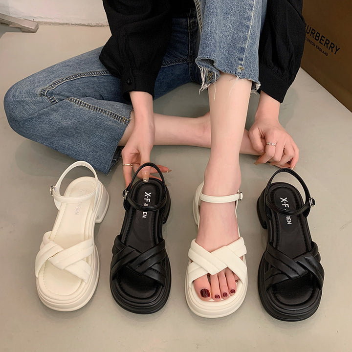 Women's sandals with an elegant cross strap and a chic block heel Lune London