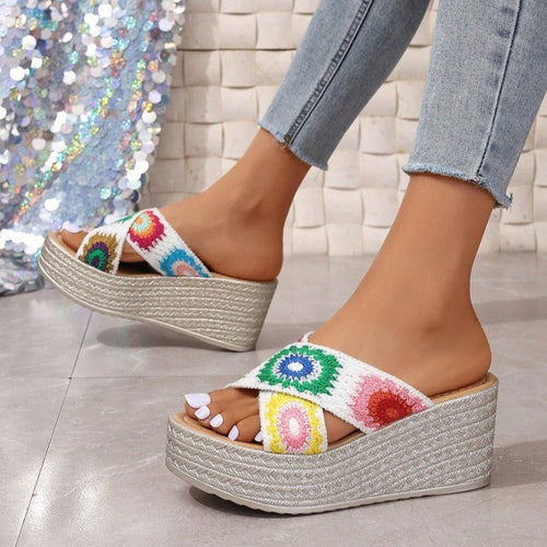 Ladies' platform sandals with a colorful floral pattern and a non-slip sole Lune London