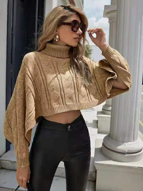 Ladies short sweater with high collar and textured pattern Lune London