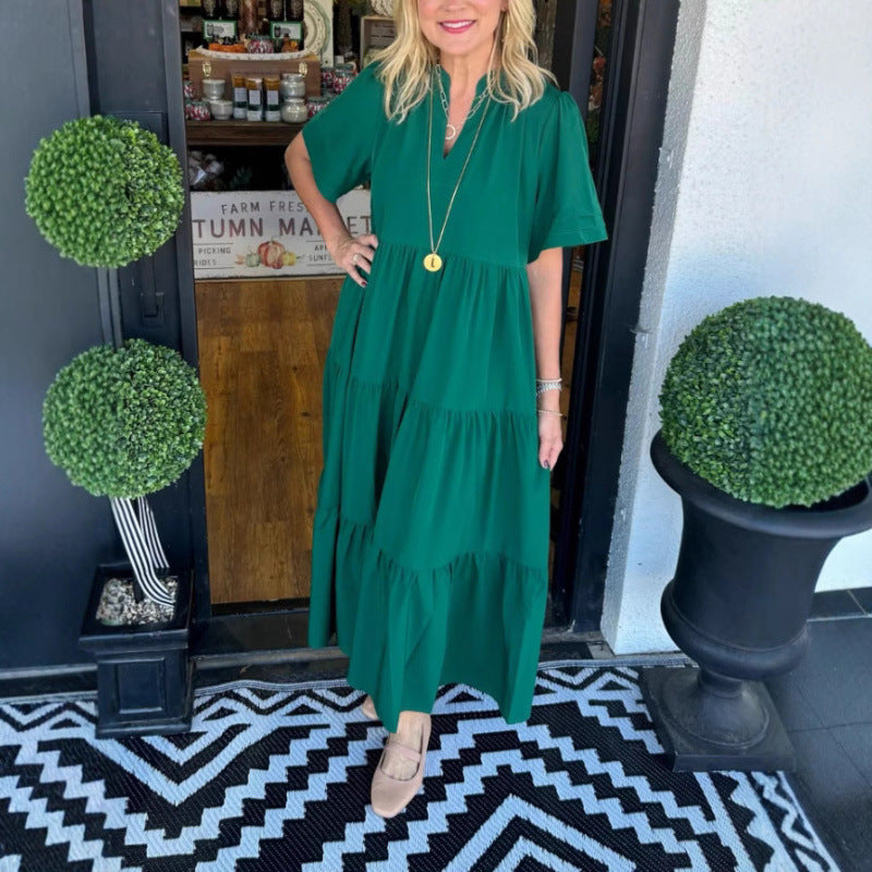 Maxi dress with long sleeves for women with V-neck and ruffle detail Lune London