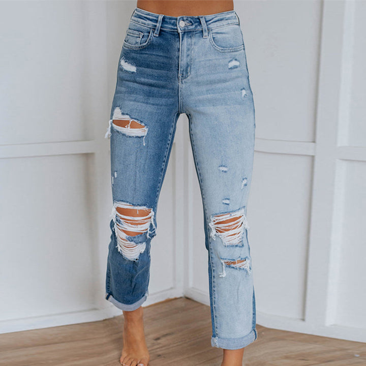High-waisted skinny jeans for women with distressed effects Lune London