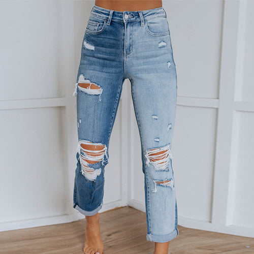 High-waisted skinny jeans for women with distressed effects Lune London