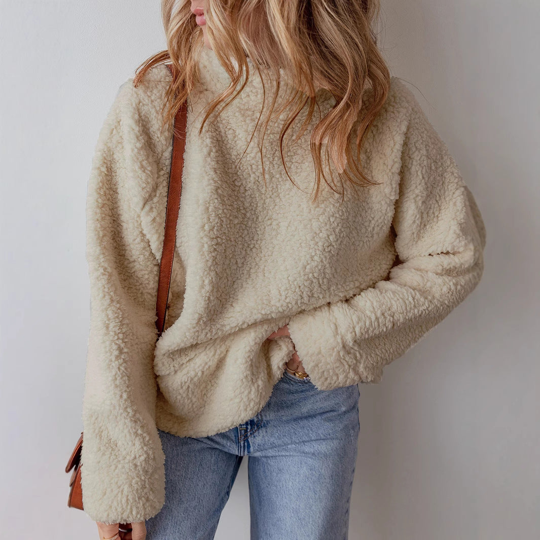 Cozy fleece sweater for women with a high collar and loose fit Lune London