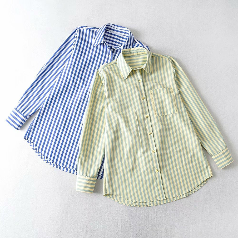 Elegant ladies' shirt with a fine striped pattern and a practical chest pocket Lune London