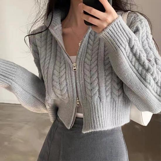 Fashion knitted jacket for women with embossed pattern and short cut Lune London