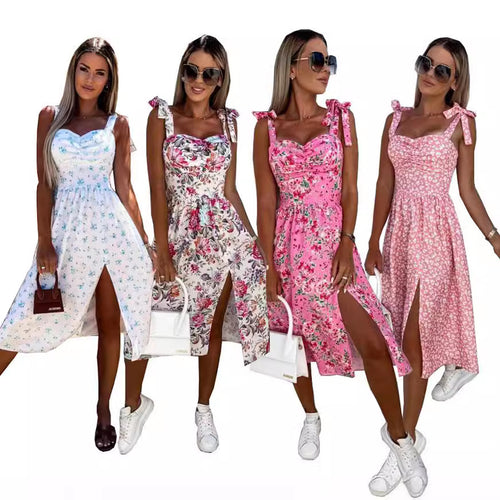 Lune London Floral Print High Slit Midi Dress