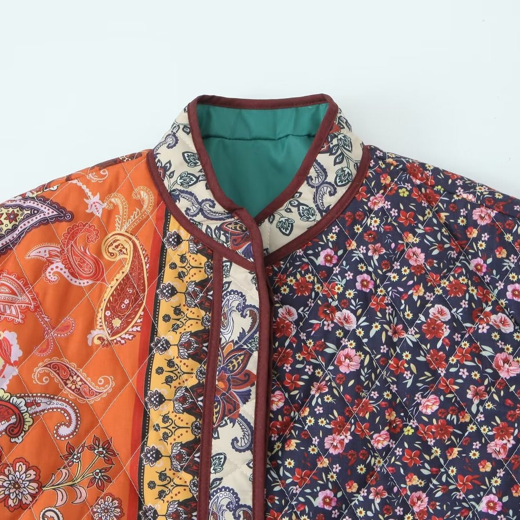 Quilted patchwork jacket for women with pockets and colorful design Lune London