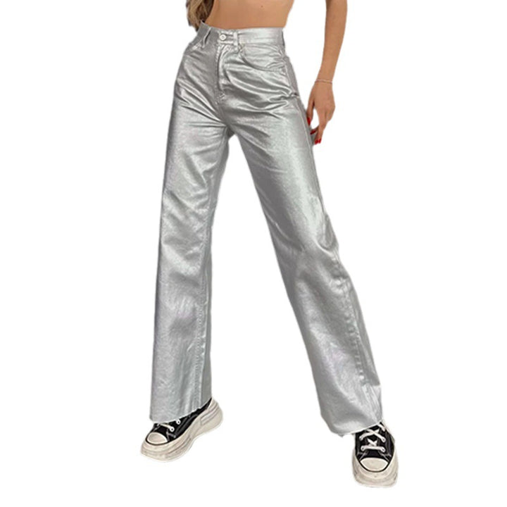 Metallic looking women's pants with a wide leg Lune London