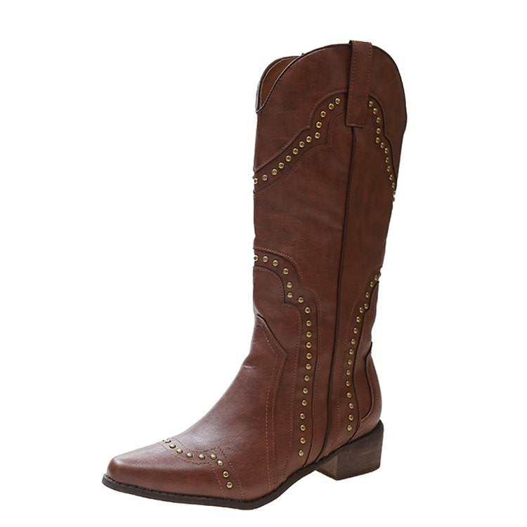 Ladies' cowboy boots with trendy stud accents and a comfortable block heel Lune London