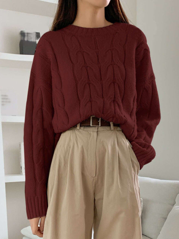 Chunky knit sweater for women with cable design Lune London