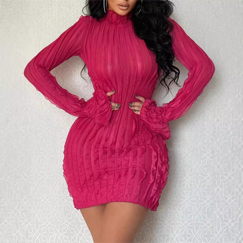 Long sleeve fitted dress with high collar for women Lune London