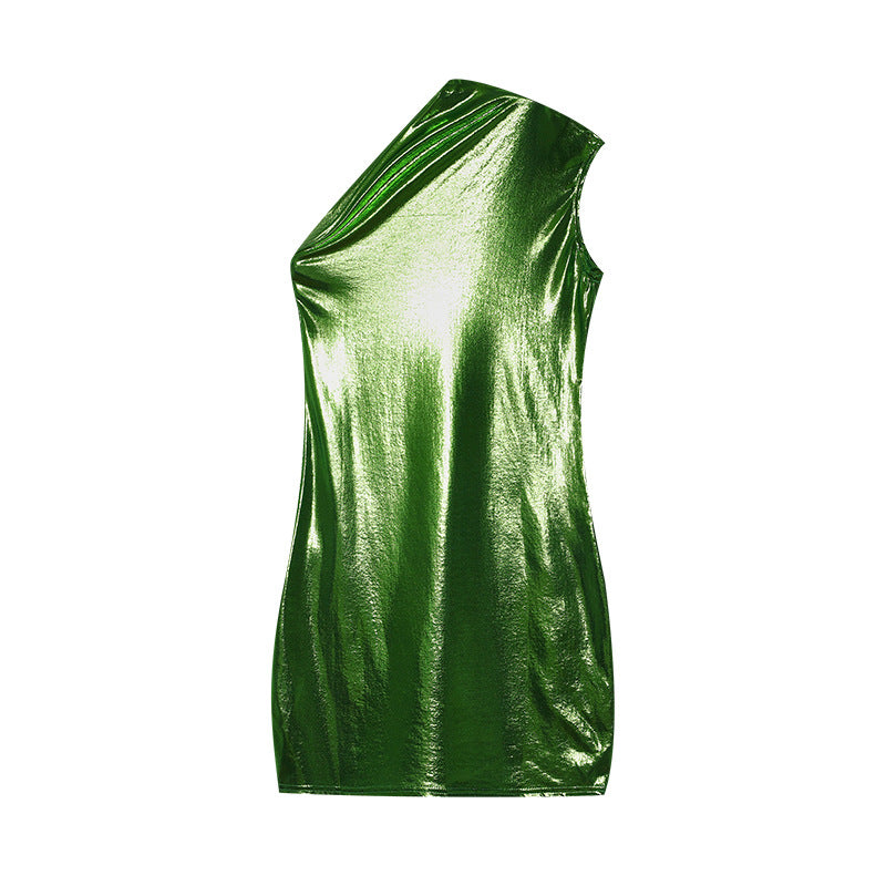 Asymmetrical metallic shift dress for women Lune London