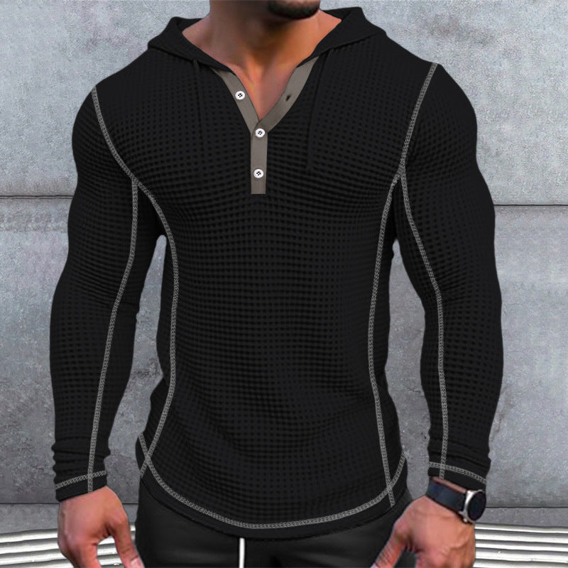 Stylish men's hoodie t-shirt with structured design and button placket Lune London