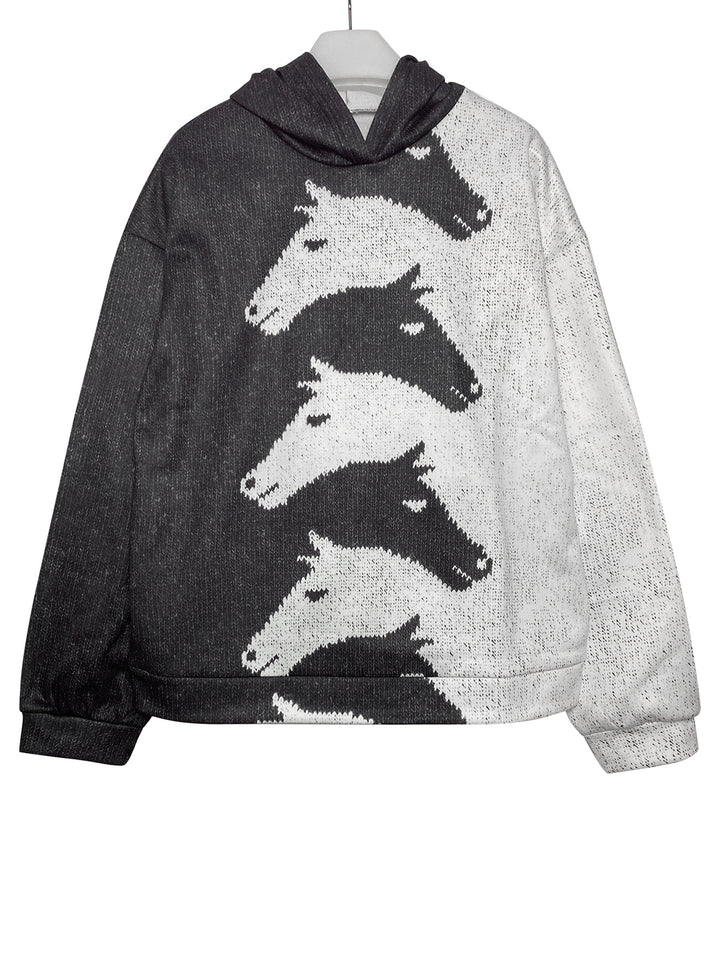 Ladies Comfortable Hoodie with Chic Horse Pattern and Style