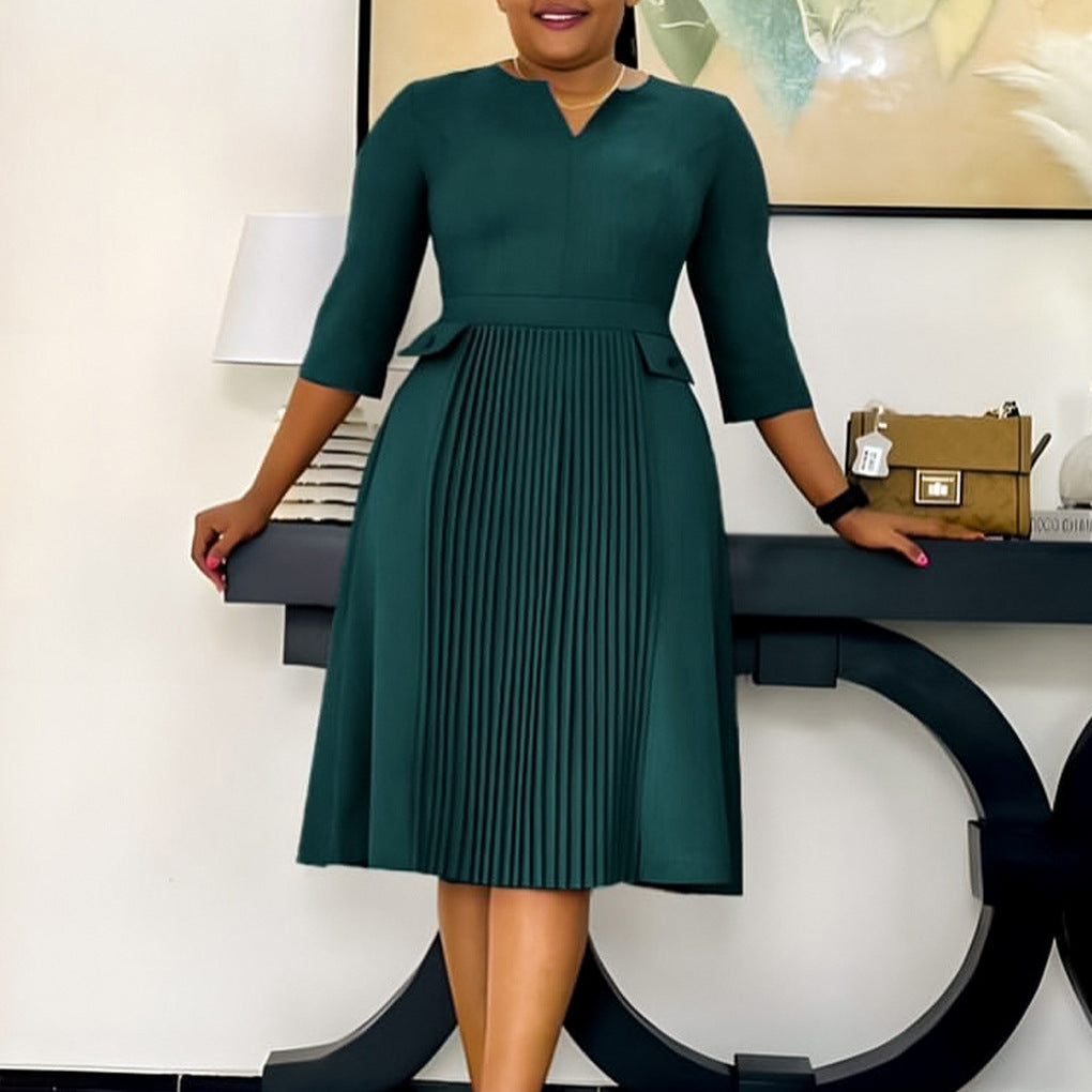Ladies Elegant Midi Pleated Dress Lune London