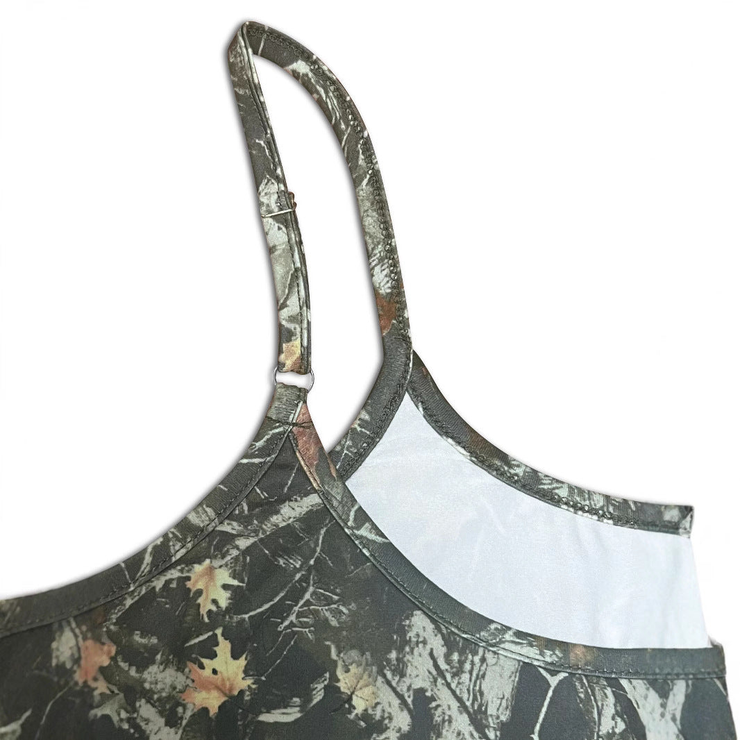 Women’s Crop Top with trendy camouflage pattern and thin spaghetti straps Lune London