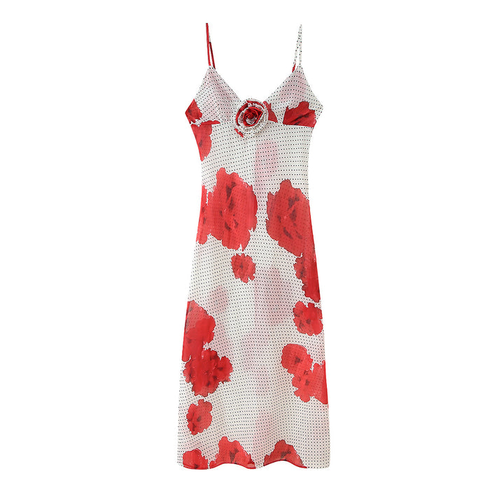 Spaghetti strap dress for women with floral print and ruffle details Lune London