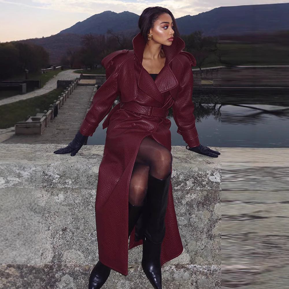 Synthetic leather trench coat for women with top and belt at the waist Lune London