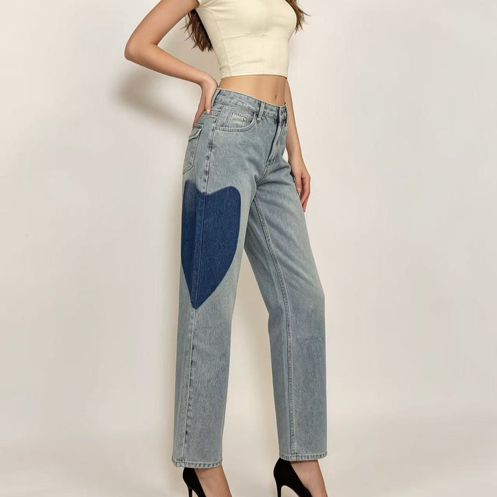 Women wide-cut denim jeans with unique color accents Lune London