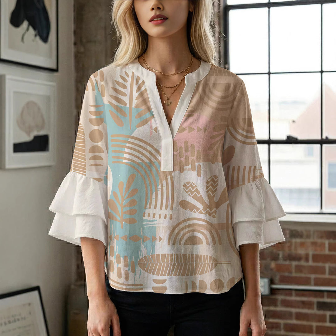 Women's blouse with ruffle details and eye-catching animal print Lune London