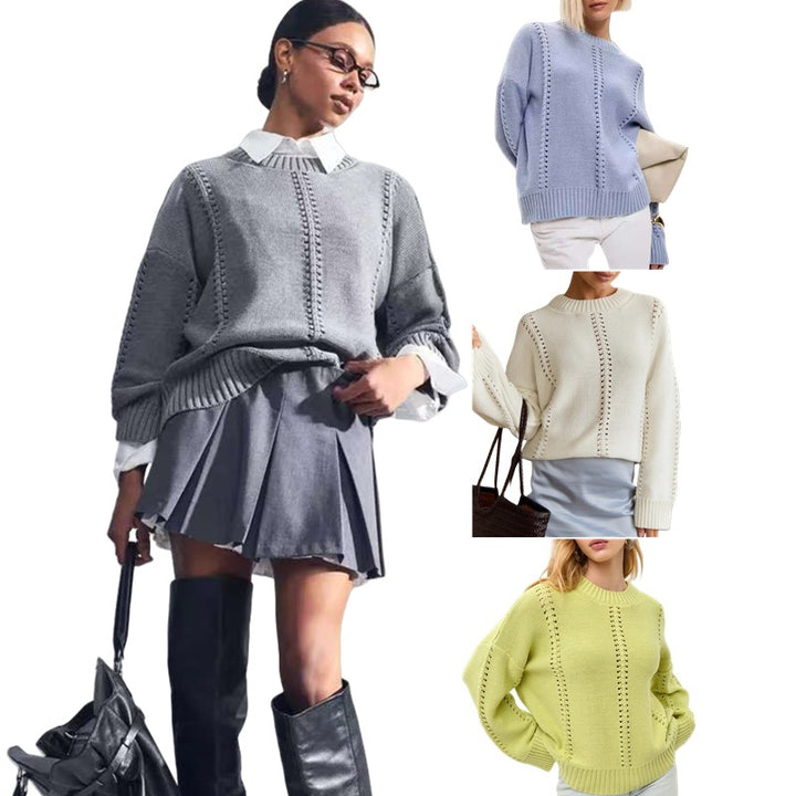 Oversized knit sweater for women with a fine openwork pattern and wide ribbed finish Lune London