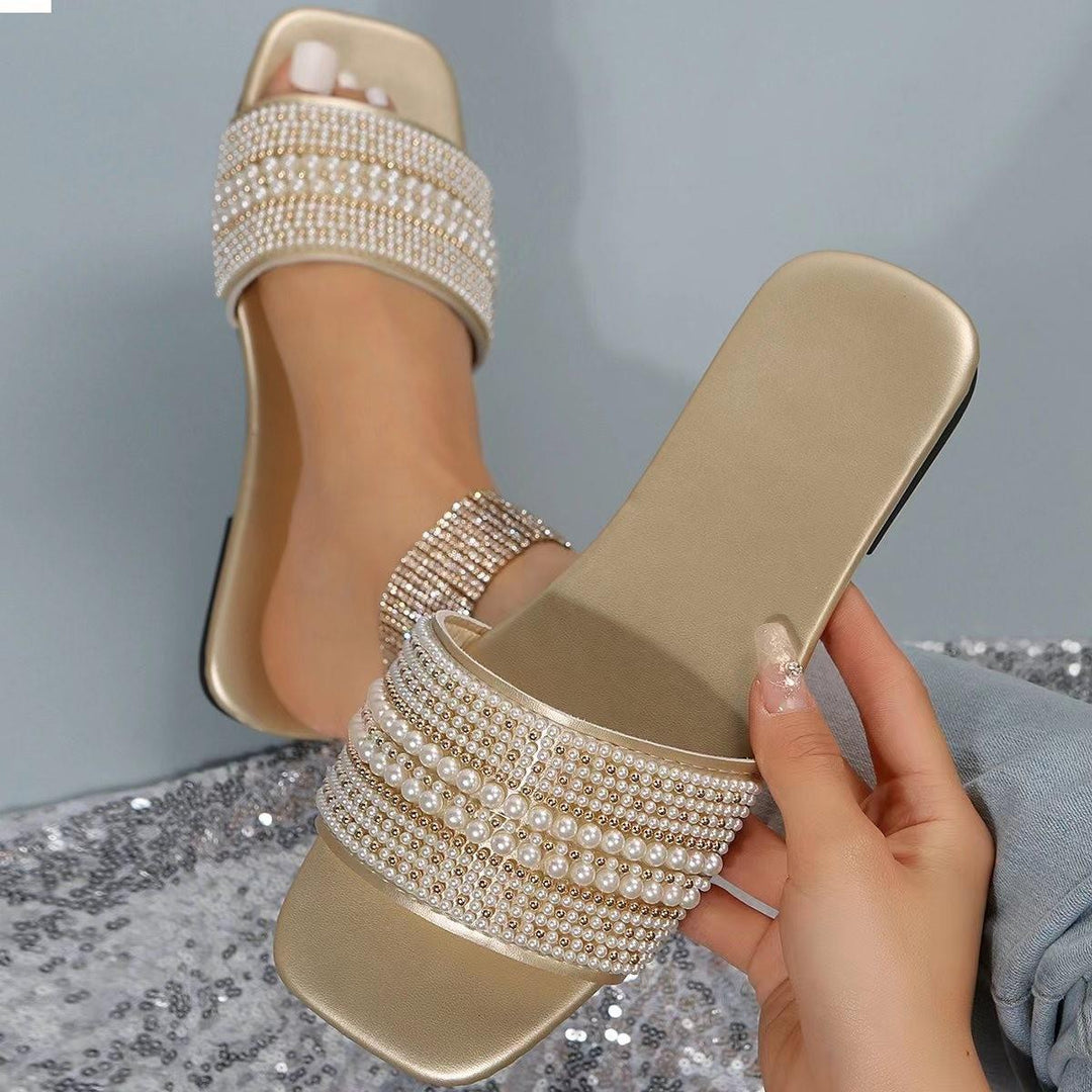 Women Elegant Slides with Chic Pearl Decoration and Style