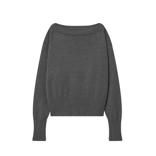 Casual knit sweater for women with wide collar and contrasting cuffs Lune London