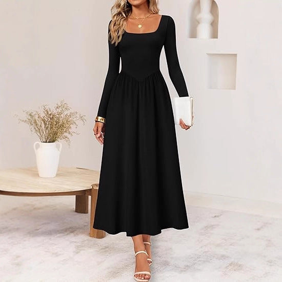 Robe midi élégante pour dames avec col carré et manches longues Chic & Stil