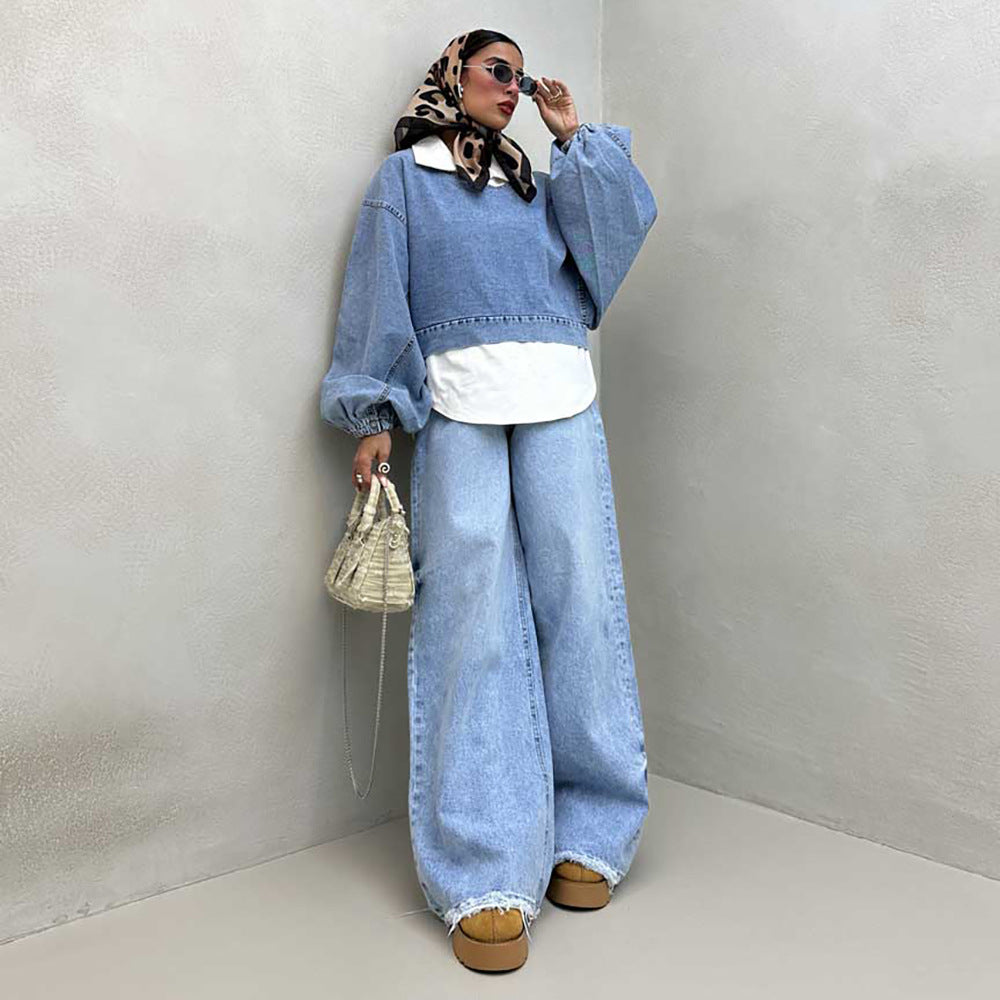 Oversized denim sweater for women with voluminous sleeves Lune London