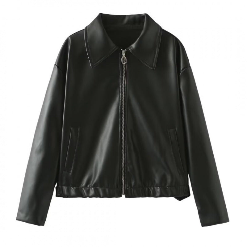 Synthetic leather jacket for women with understated elegance and practical pockets Lune London