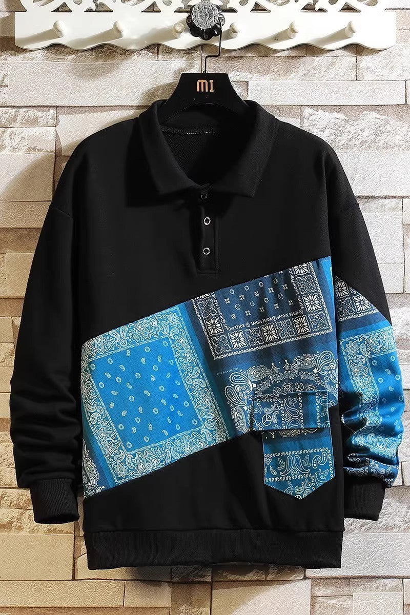 Stylish polo sweater for men with paisley design and classic collar Lune London