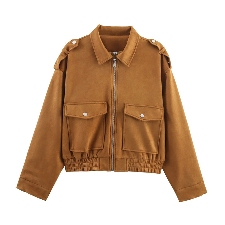 Trendy utility jacket for women with patch pockets and high collar Lune London