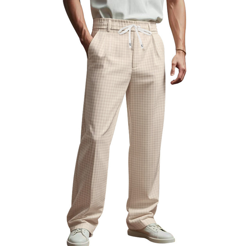 Casual plaid pants for men with elastic waistband and adjustable drawstring Lune London