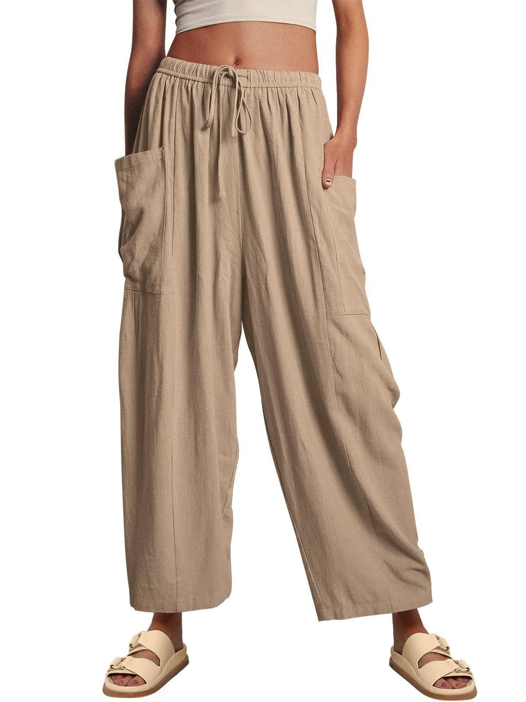 Comfortable Palazzo Pants for ladies with elastic waistband and side pockets Lune London