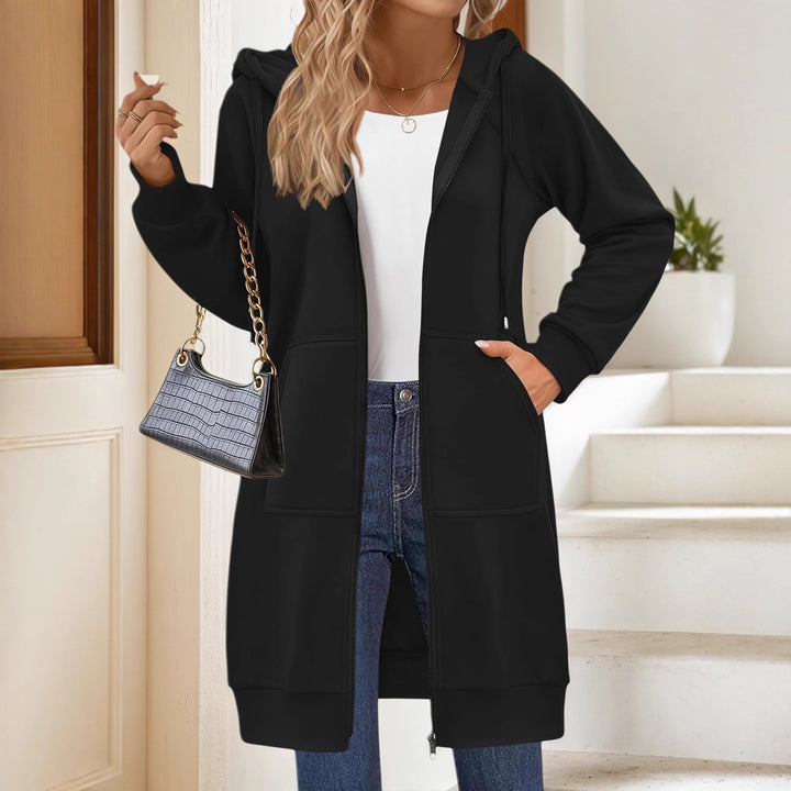 Longer hooded coat for women with side pockets and high-quality zipper Lune London