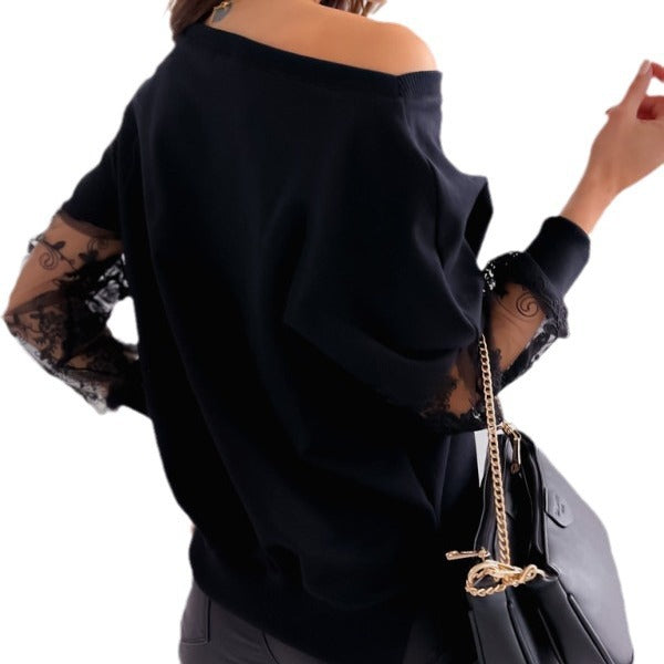 Ladies Elegant Off-Shoulder Lace Sleeve Top Lune London