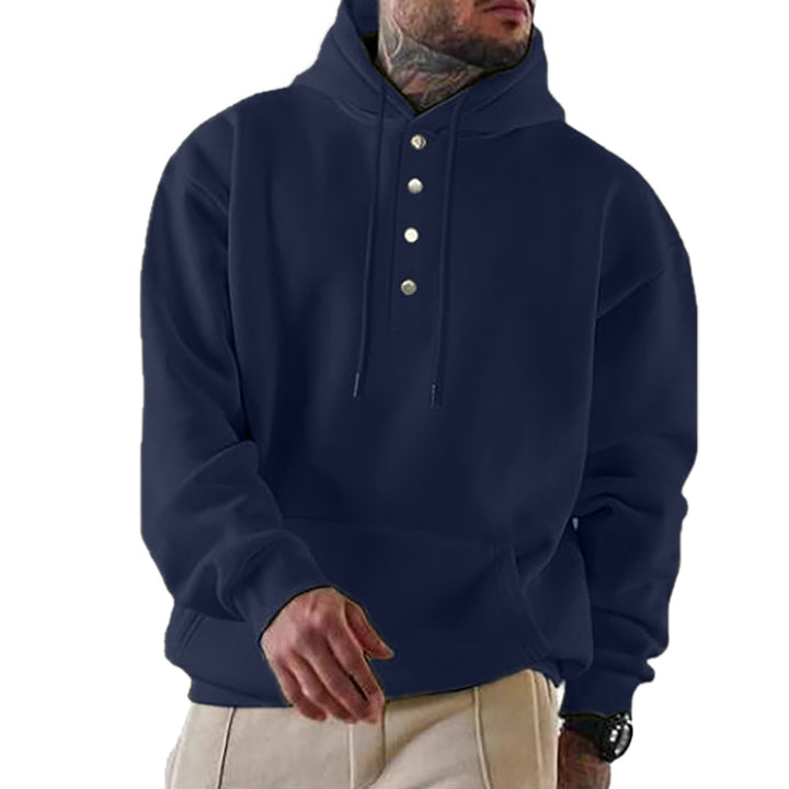 Men's Casual Hoodie with Button Placket and Pockets Lune London