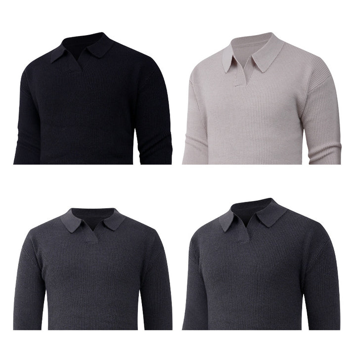 Men's knitted sweater with classic collar and textured look Lune London