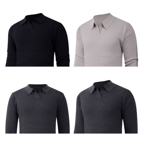 Men's knitted sweater with classic collar and textured look Lune London