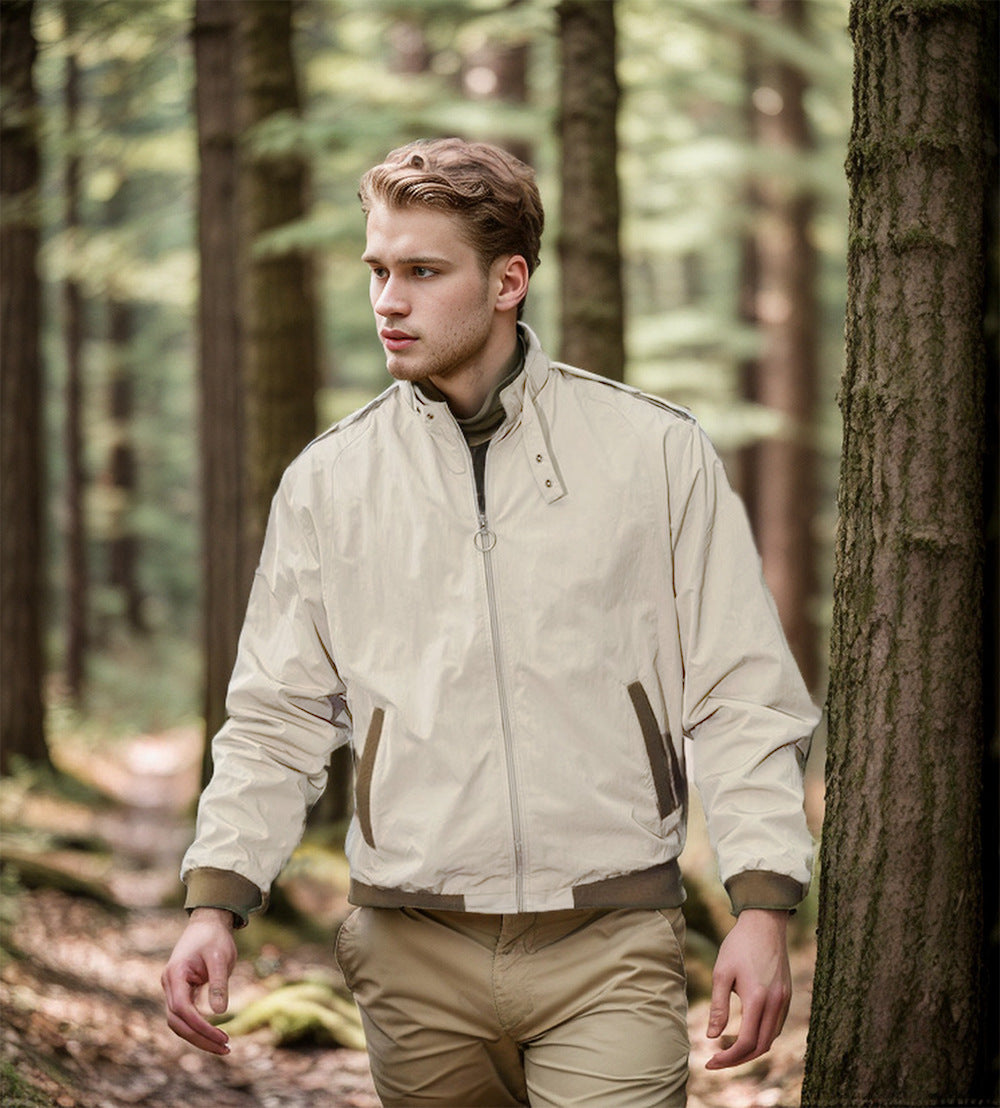 Versatile transition jacket for men with practical pockets and modern high collar Lune London